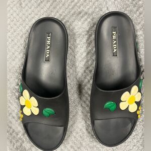 Prada Black Floral Women's Sandals